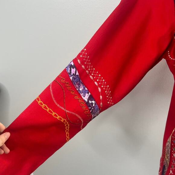 Coldwater Creek Button Front Shirt Jacket Small Red Maximalist Art to Wear - Picture 4 of 7